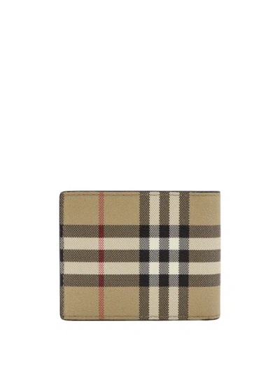 Shop Burberry E-canvas Wallet With Vintage Check Print In Neutrals