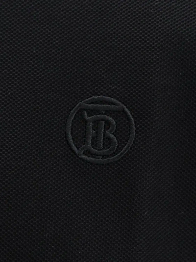 Shop Burberry Cotton Polo Shirt With Embroidered Logo In Black