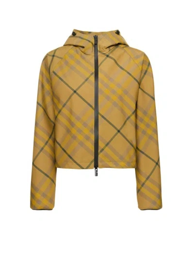 Shop Burberry Nylon Jacket With Check Motif In Brown