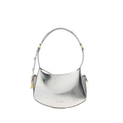 Shop Ganni Shoulder Bag - Synthetic Leather - Silver In White