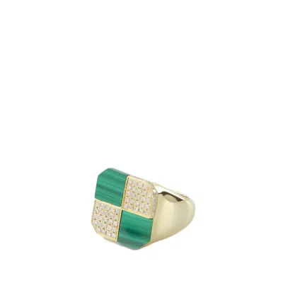 Shop Yvonne Léon Small Damier Malachite Ring - Gold - 9k In Not Applicable