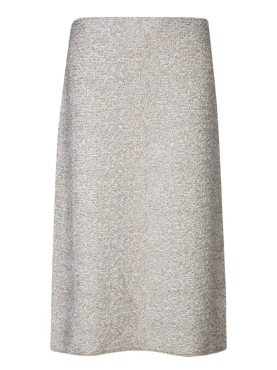 Shop Fabiana Filippi Midi Knit Skirt With Tweed Effect In Grey