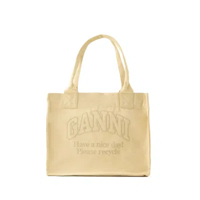 Shop Ganni Large Easy Tote Bag - Cotton - Beige In Neutrals