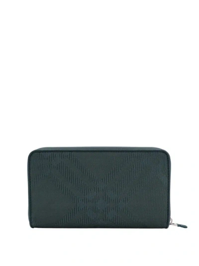 Shop Burberry Coated Canvas Wallet With Check Motif In Grey