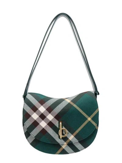 Shop Burberry Wool Blend Shoulder Bag With Check Motif In Grey