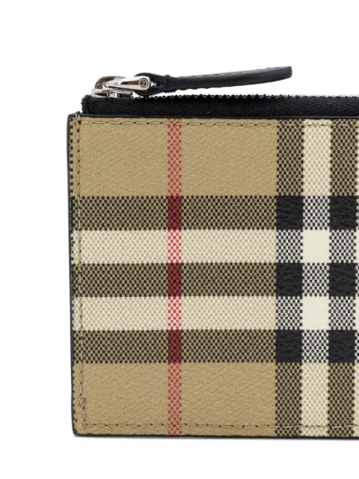 Shop Burberry E-canvas Card Holder With Vintage Check Print In Neutrals