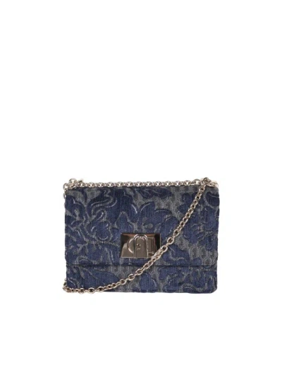 Shop Furla 1927 Jacquard Blue Bag In Grey