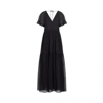Shop Great Plains Gossamer Chiffon V Neck Maxi Dress-black-j1wad