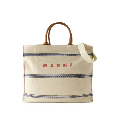 Shop Marni Pelletteria Uomo Shopper Bag - Cotton - Beige In Neutrals