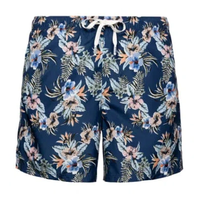 Shop Eton - Dark Blue Floral Print Swimming Shorts 10001126827