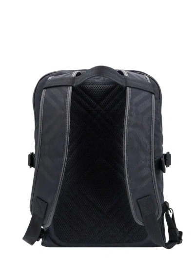 Shop Burberry Nylon And Leather Backpack With Check Motif In Black