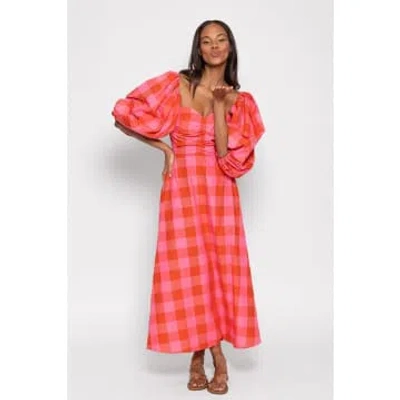 Shop Sundress Rosine Gingham Print Puff Sleeve Dress Size: Xs/s, Col: Pink