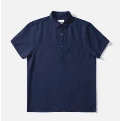 Shop Edmmond Studio Navy Waffle Polo Shirt In Blue