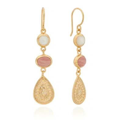 Shop Anna Beck Pink Opal & Mother Of Pearl Triple Drop Earrings In Gold