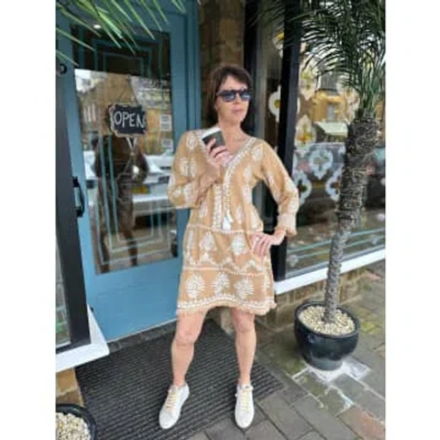 Shop Pranella Aggie Dress In Coffee & Pearl