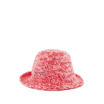 Shop Ganni Crochet Bucket Hat - Cotton In Burgundy