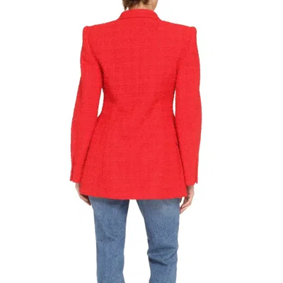 Shop Balenciaga Tweed Blazer Jacket In Red