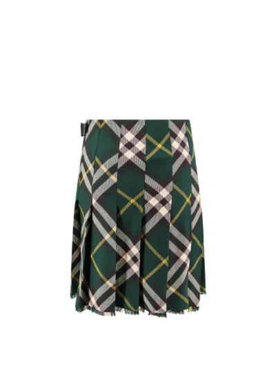 Shop Burberry Wool Skirt With Check Motif In Black
