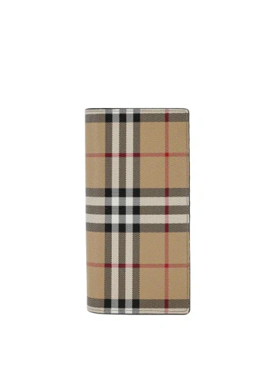 Shop Burberry Coated Canvas Wallet With Check Motif In Pink