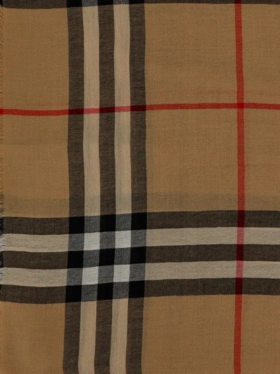 Shop Burberry Lightweight Wool Scarf With Giant Check Print In Brown