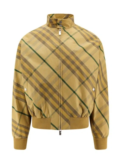 Shop Burberry Cotton Jacket With Check Motif In Brown