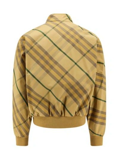 Shop Burberry Cotton Jacket With Check Motif In Brown