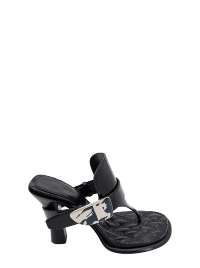 Shop Burberry Leather Sandals With Frontal Strap In Grey