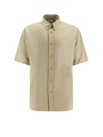 Shop Burberry Cotton Shirt With Ekd Embroidery In Neutrals