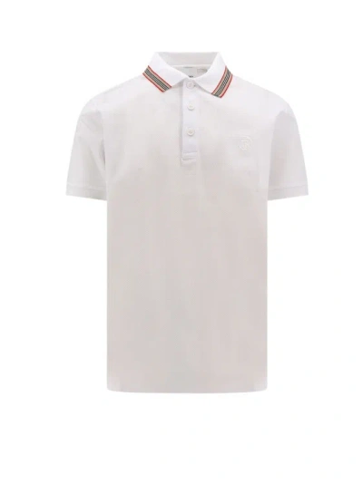 Shop Burberry Cotton Polo Shirt With Iconic Profiles In White