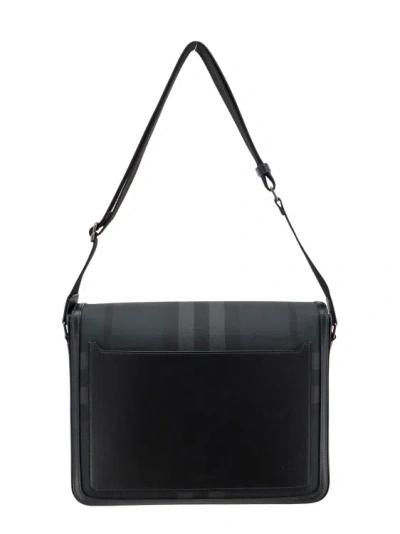 Shop Burberry Coated Canvas Shoulder Bag With Check Motif In Black