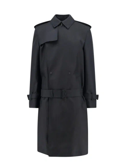 Shop Burberry Silk Blend Trench With Adjustable Strap At Waist In Black