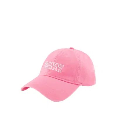 Shop Ganni Logo Cap - Cotton - Pink