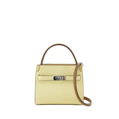 Shop Tory Burch Lee Radziwill Pebbled Petite Double Bag - Leather - Lemon In Yellow
