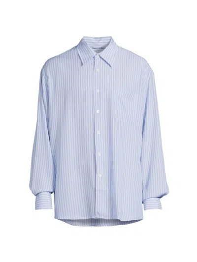Shop Our Legacy Men's Above Striped Oversized Shirt In Flat Corp Floating Tencel
