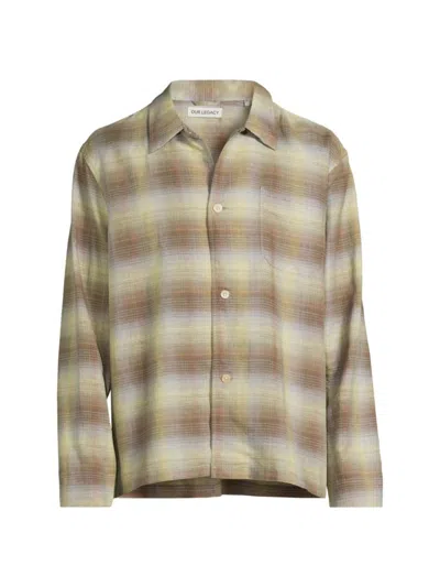 Shop Our Legacy Men's Plaid Linen Boxy Shirt In Murky Static Summer Weave