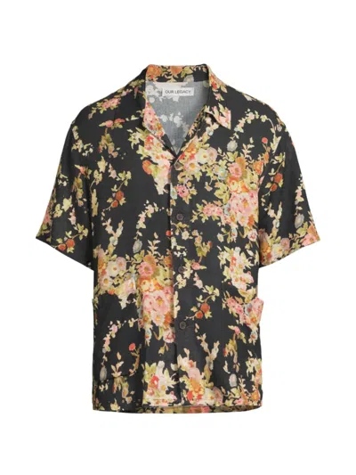 Shop Our Legacy Men's Elder Floral Cotton Camp Shirt In Black Floral Tapestry Print