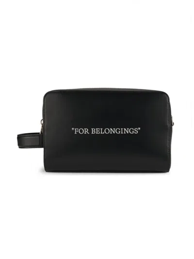 Shop Off-white Men's Quote Bookish Leather Toiletry Pouch In Black White