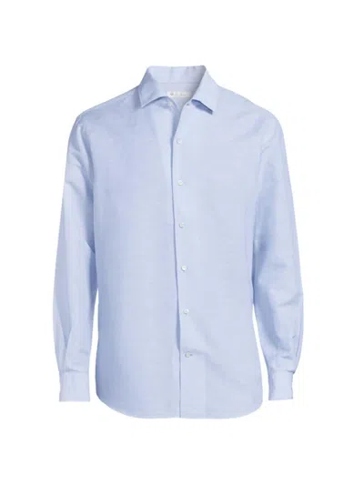 Shop Loro Piana Men's Linen & Cotton-blend Button-front Shirt In Azure Melange