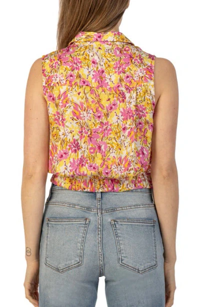 Shop Kut From The Kloth Renata Floral Front Twist Sleeveless Button-up Top In Cordoba-pink/ Yo