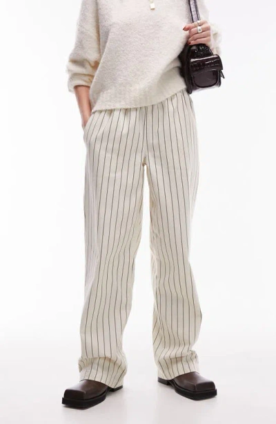 Shop Topshop Pull-on Cotton Straight Leg Pants In Cream