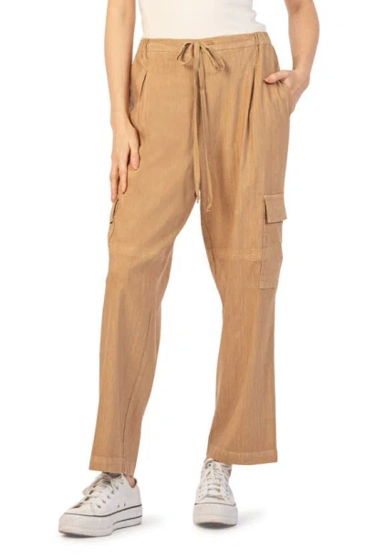 Shop Kut From The Kloth Sienna Linen Cargo Crop Drawstring Pants In Oatmeal