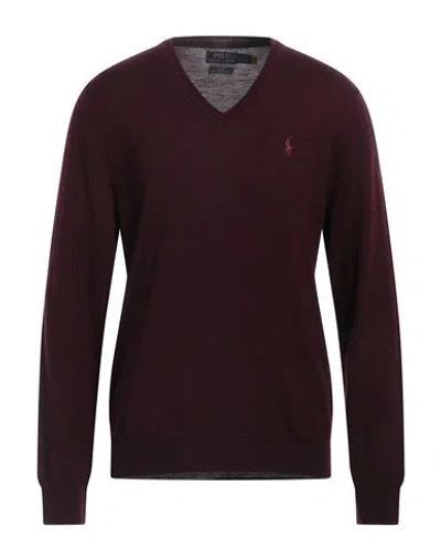 Shop Polo Ralph Lauren Slim Fit Washable Wool V-neck Sweater Man Sweater Burgundy Size Xxl Merino Wool In Red