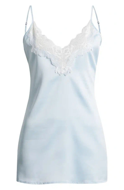 Shop Bluebella Isabella Lace Trim Satin Chemise In Ice Water Blue