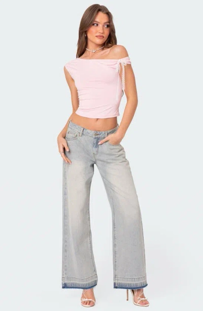 Edikted Lace Bow One-shoulder Top In Pink