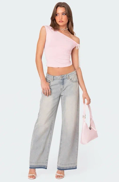 Edikted Lace Bow One-shoulder Top In Pink