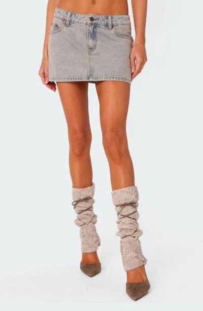 Shop Edikted Low Rise Denim Miniskirt In Blue-washed