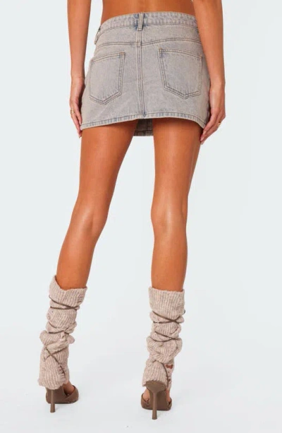 Shop Edikted Low Rise Denim Miniskirt In Blue-washed