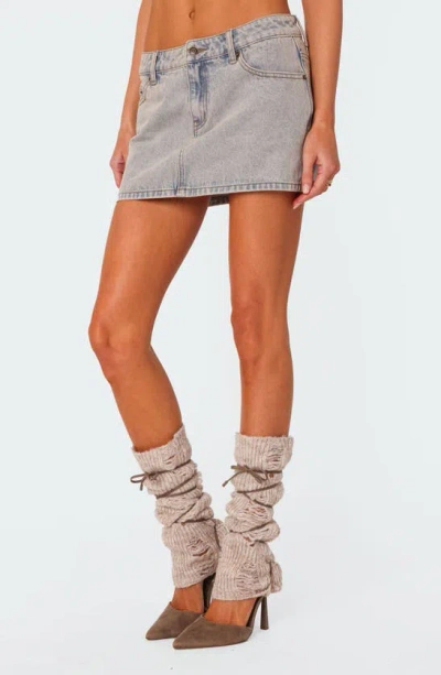 Edikted Low Rise Denim Miniskirt In Blue-washed