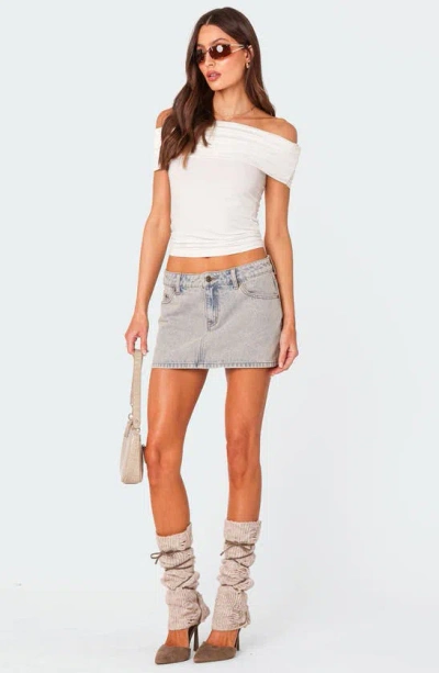 Shop Edikted Low Rise Denim Miniskirt In Blue-washed