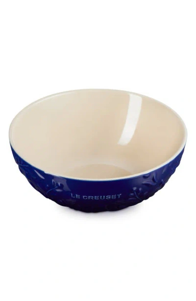 Shop Le Creuset Olive Branch Stoneware Bowl In Indigo